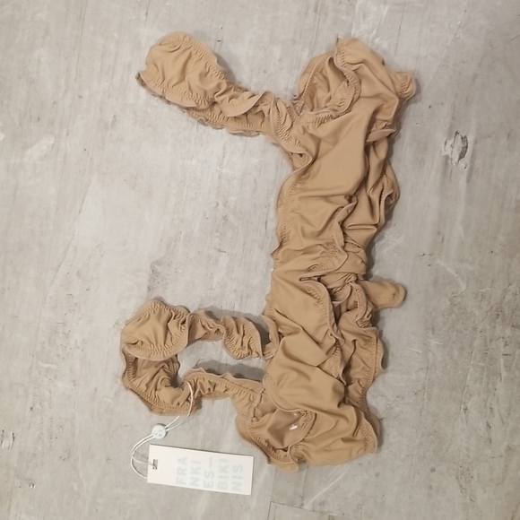 💕FRANKIE'S BIKINIS💕 Colby Tie Front Ruffle Bikini Top Earth Large L NWT - Picture 7 of 10